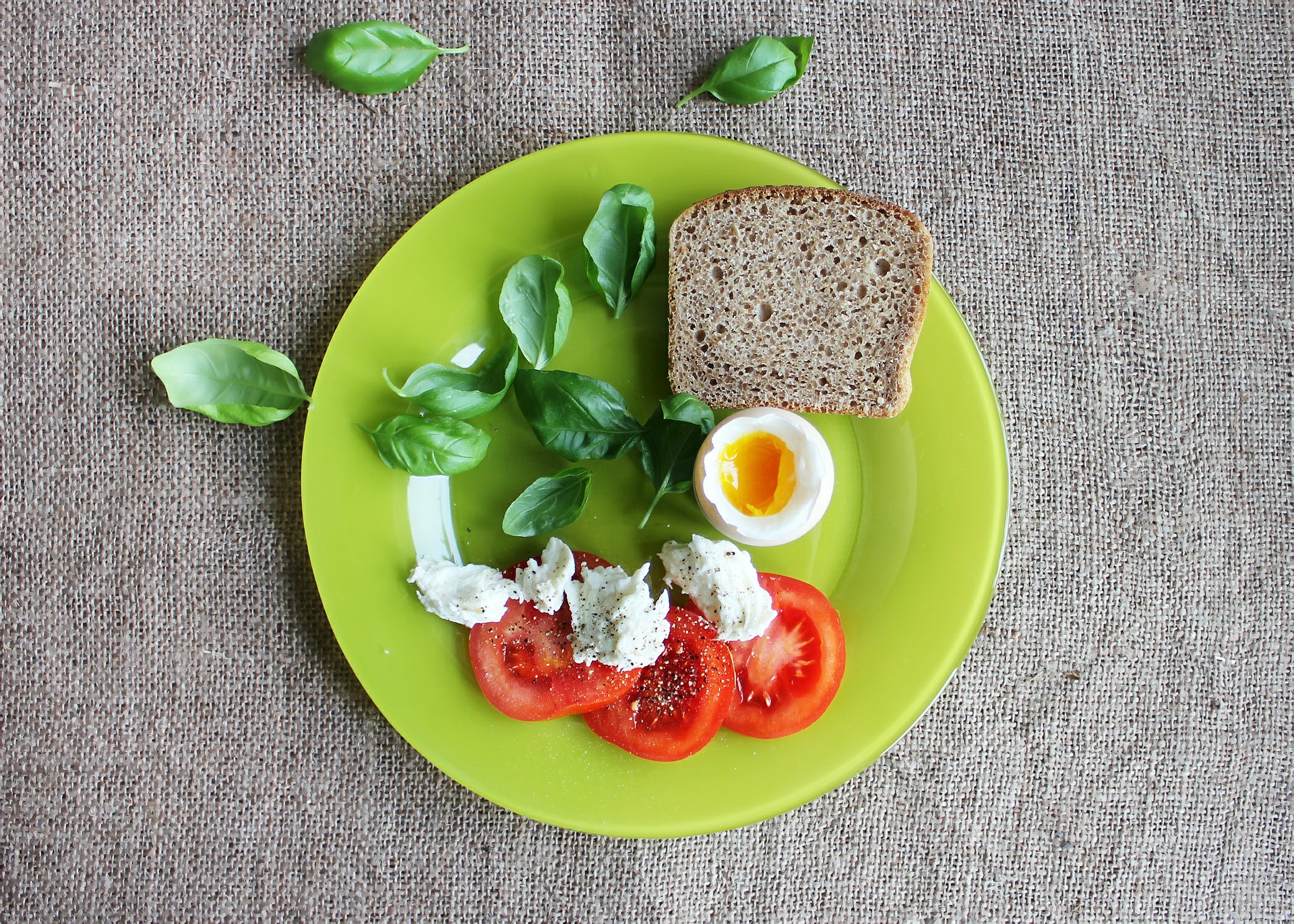 Prato saudável com ovo, tomate, folhas e pão integral. Imagem ilustrativa do texto ideias para empreender.