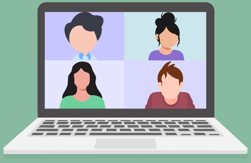 imagem notebook com pessoas na tela ilustrando treinamento online