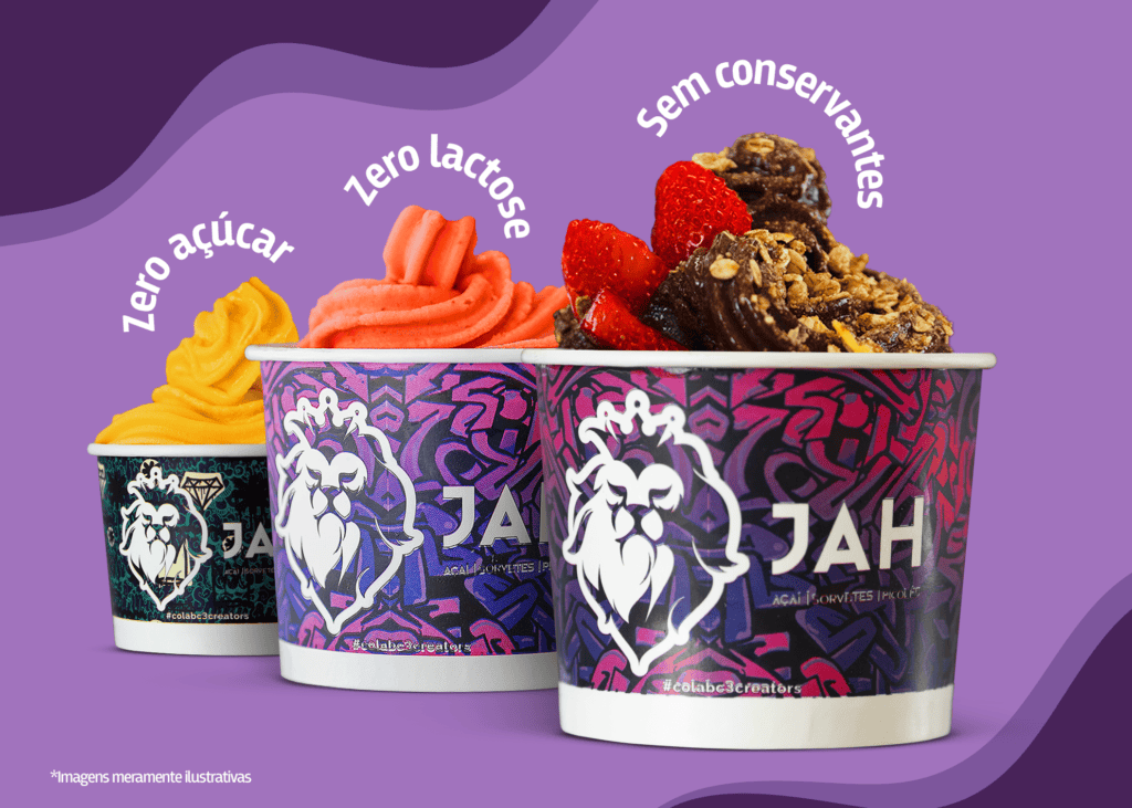Açaí, sorvetes e outros produtos JAH do Açaí.